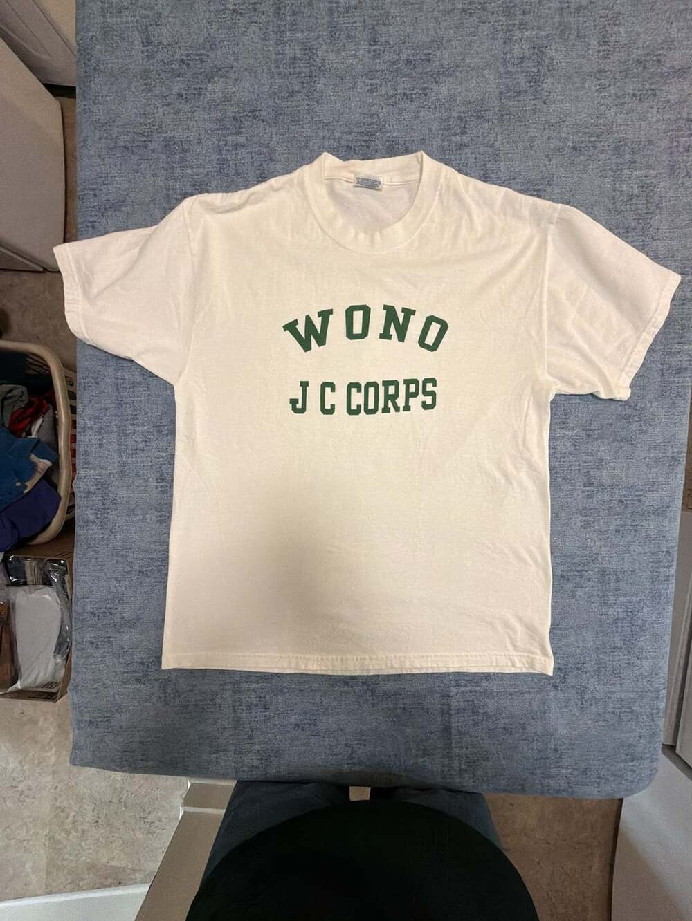 Hanes Beefy-t White t Shirt with Green wono j c corps Print